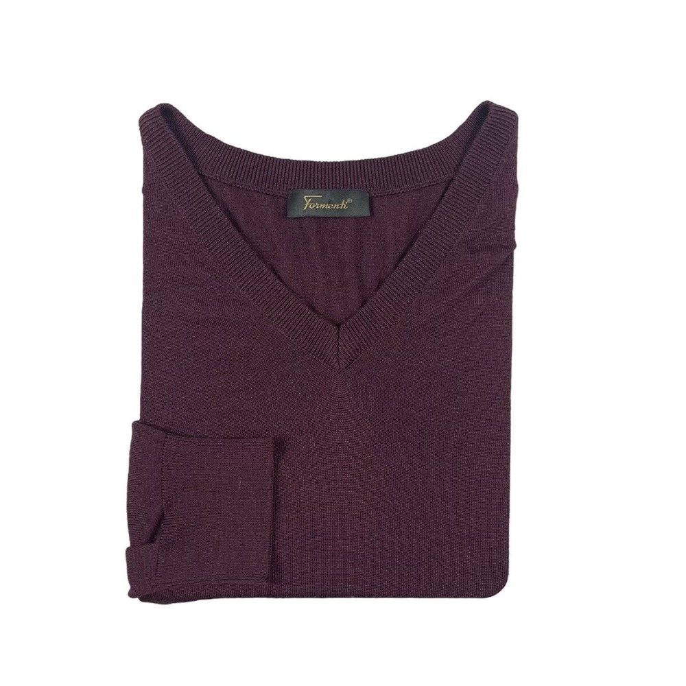 Formenti Mens Maroon Extrafine Merino Wool Silk V Neck Sweater Size XL 4897